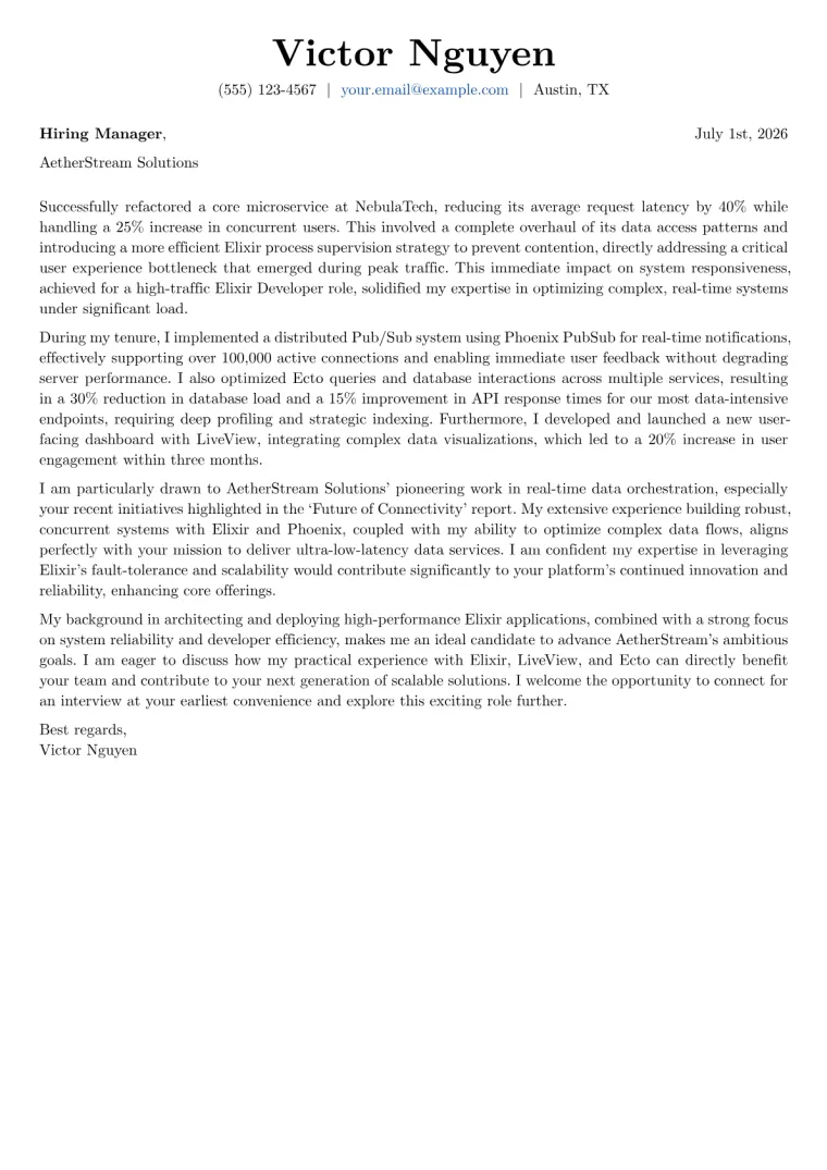 Elixir Developer cover letter example