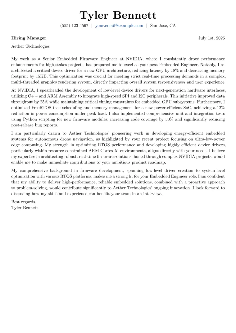 Embedded Engineer Cover Letter Example