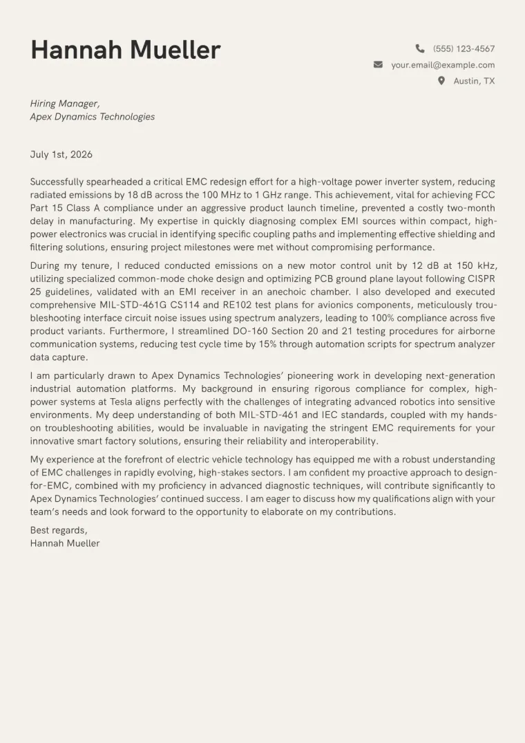 EMC Engineer cover letter example preview