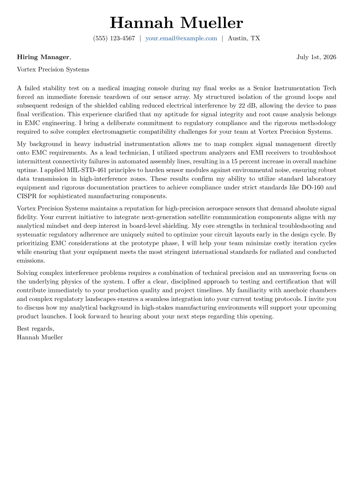 EMC Engineer cover letter in the Basic design