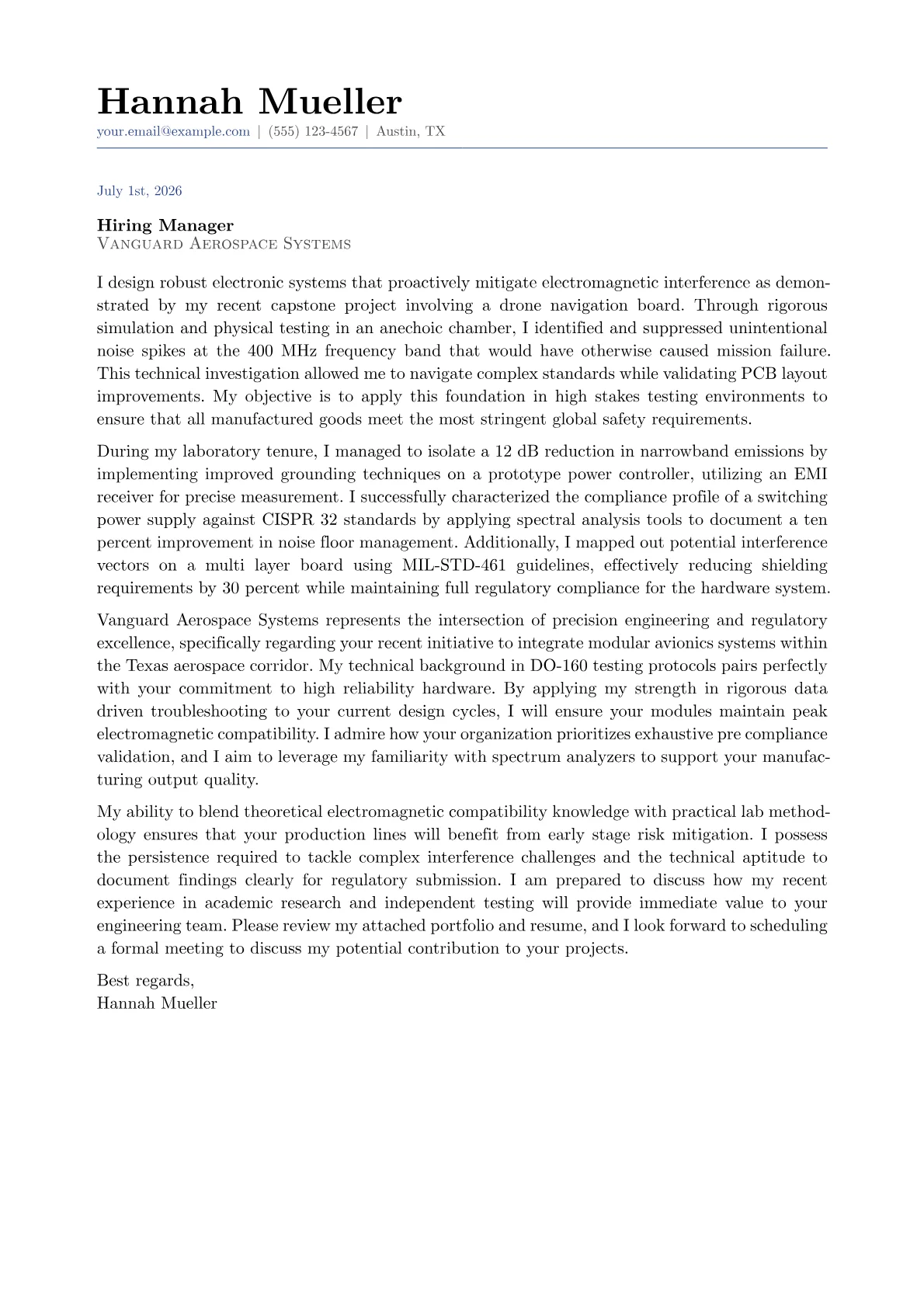 EMC Engineer cover letter in the Classic design