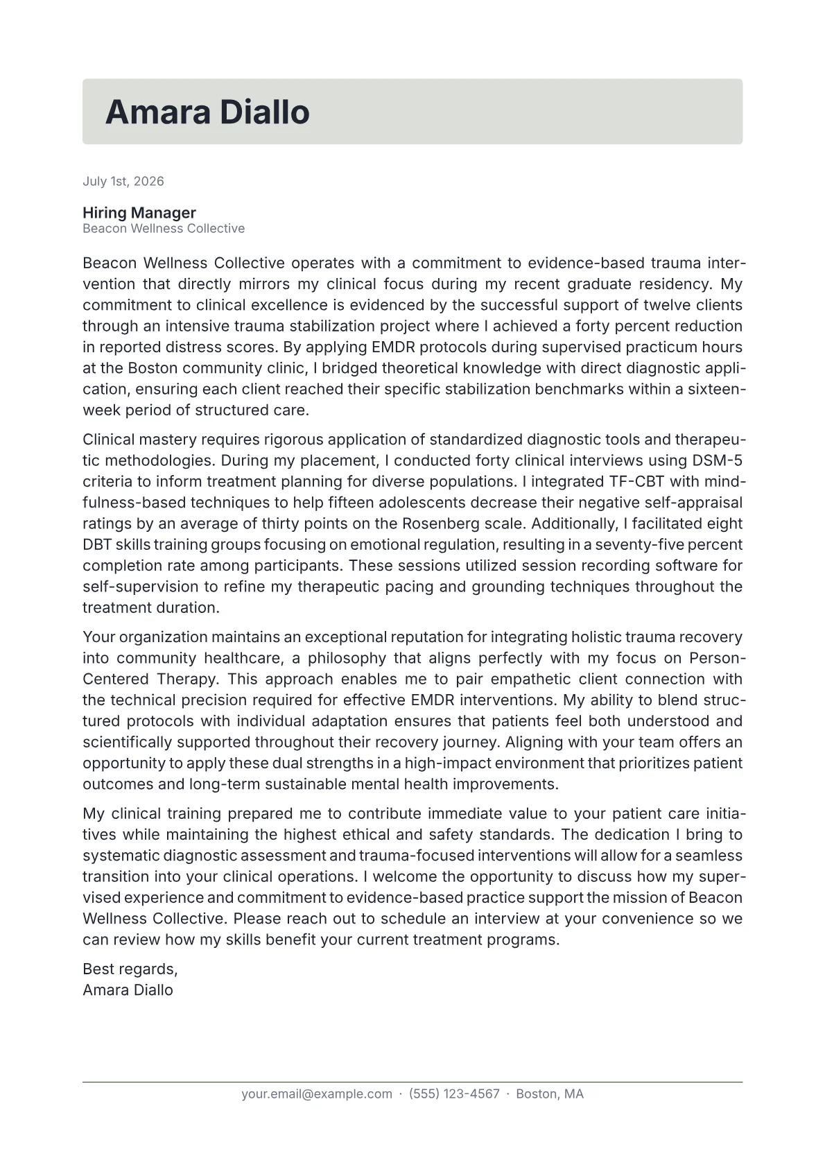 EMDR Therapist cover letter in the Letterhead design
