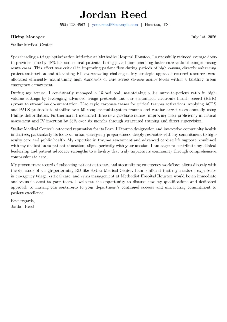 Emergency Department Nurse Cover Letter Example