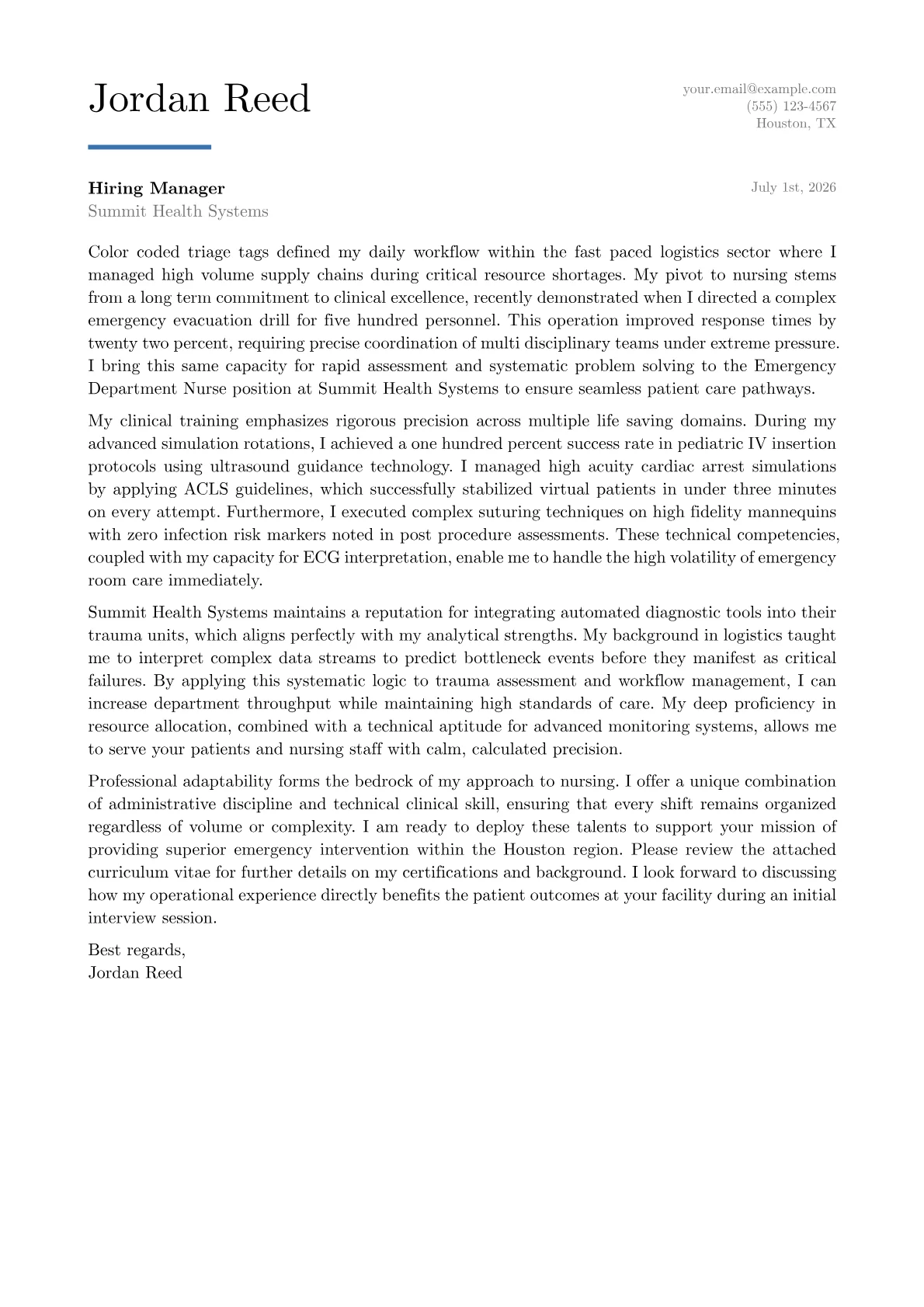 Emergency Department Nurse cover letter in the Executive design
