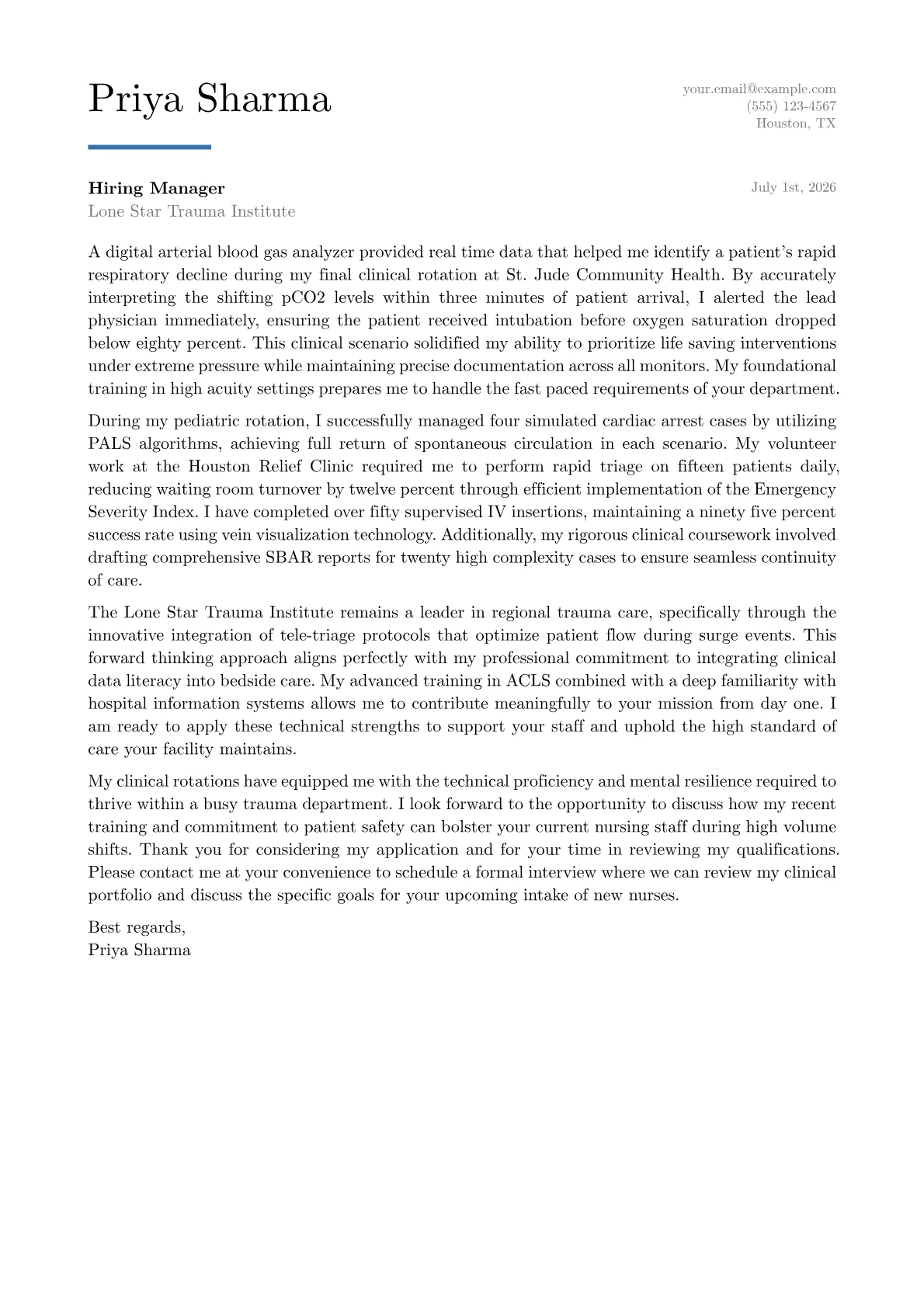 Emergency Department Registered Nurse cover letter in the Executive design
