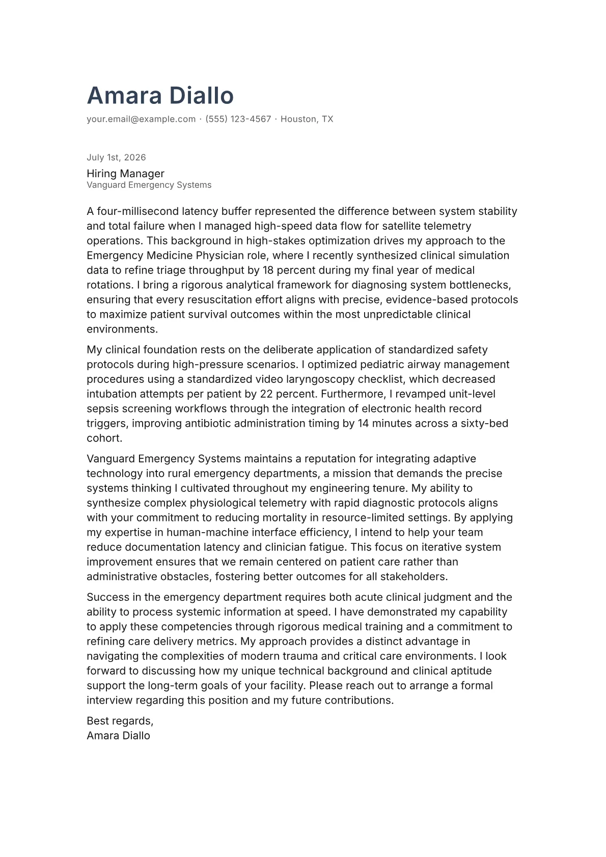 Emergency Medicine Physician cover letter in the Minimal design