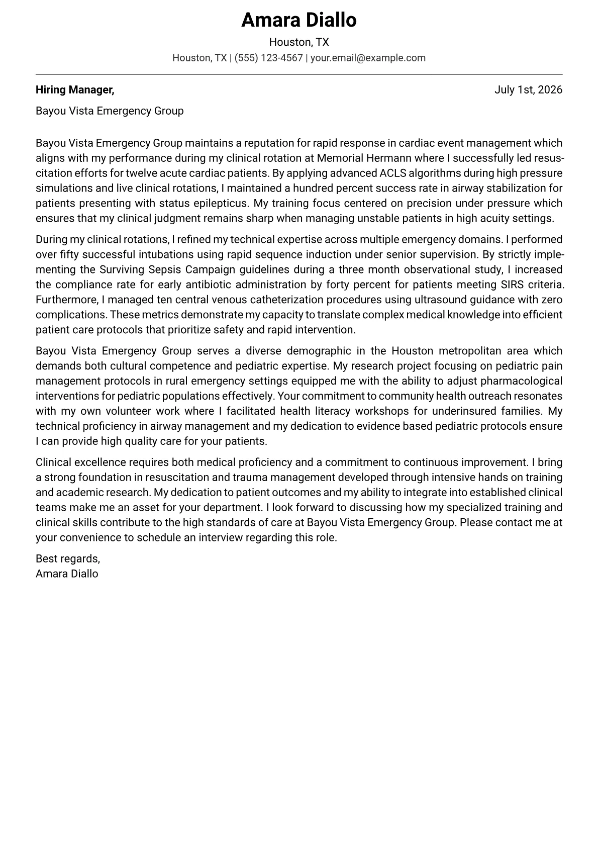 Emergency Medicine Physician cover letter in the Modern design