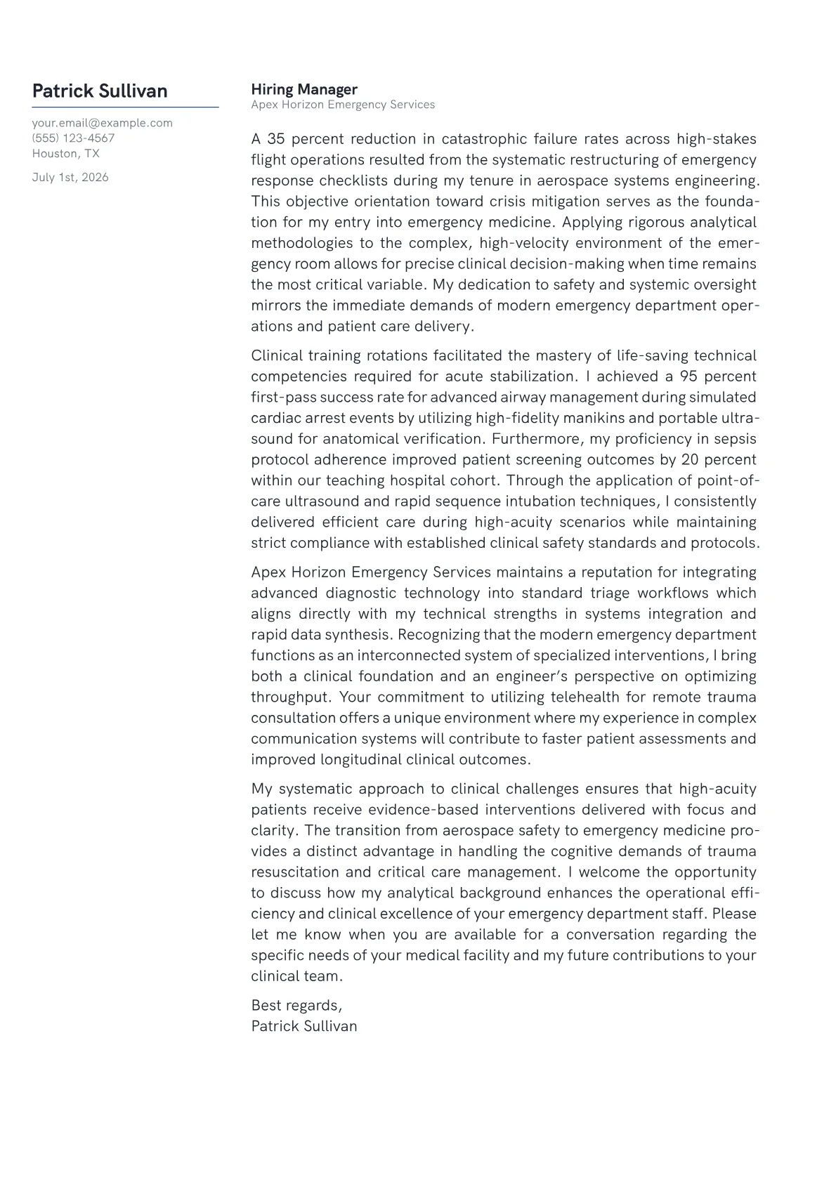 Emergency Room Physician cover letter in the Margin design