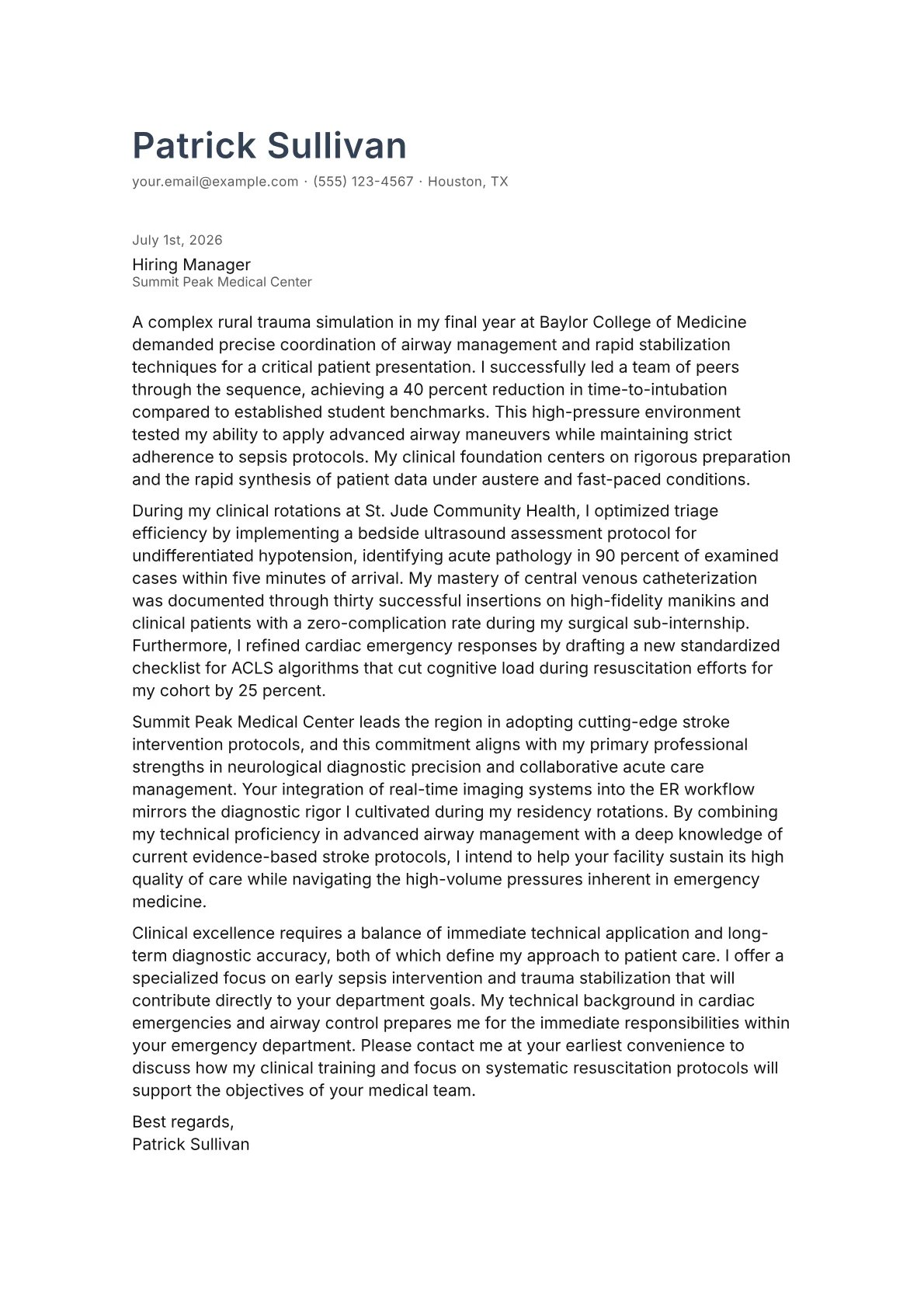 Emergency Room Physician cover letter in the Minimal design