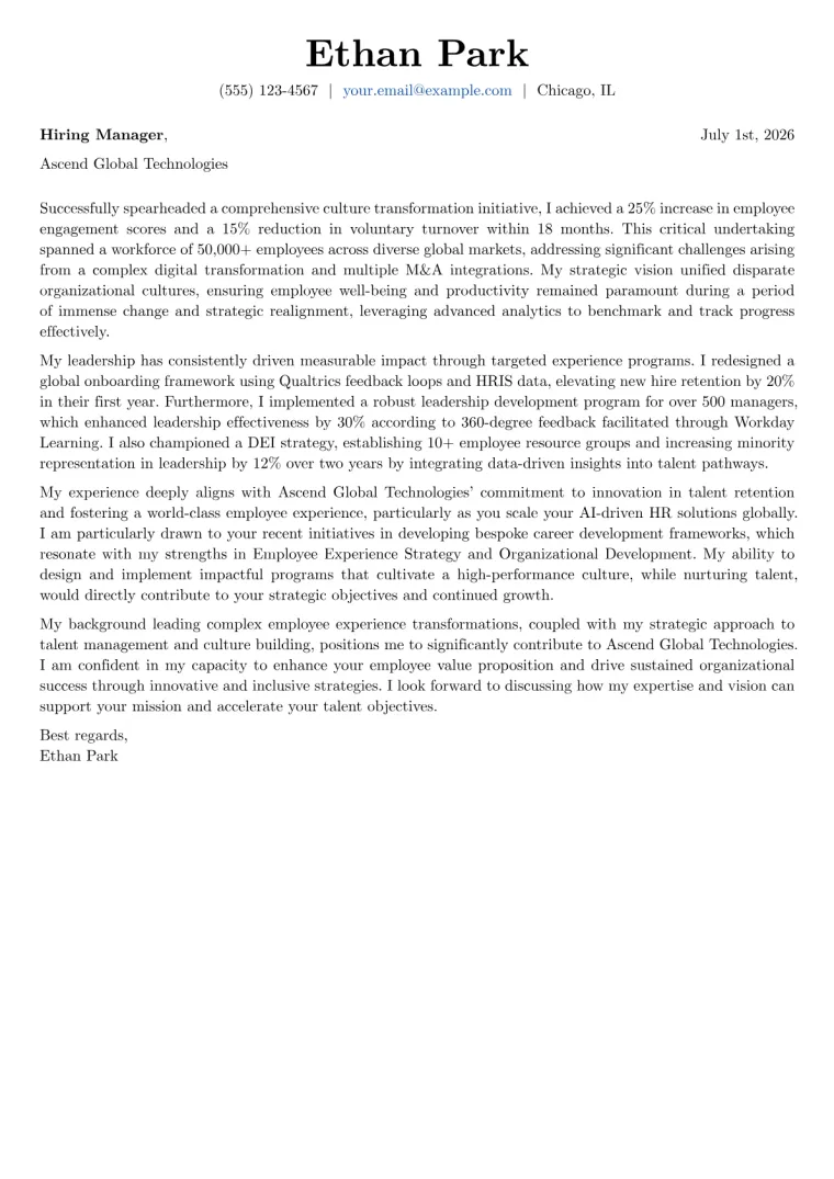 Employee Experience Director cover letter example preview