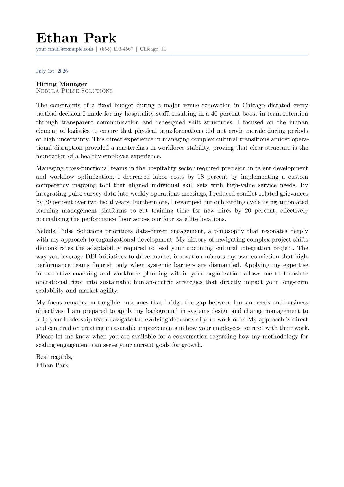 Employee Experience Director cover letter in the Classic design