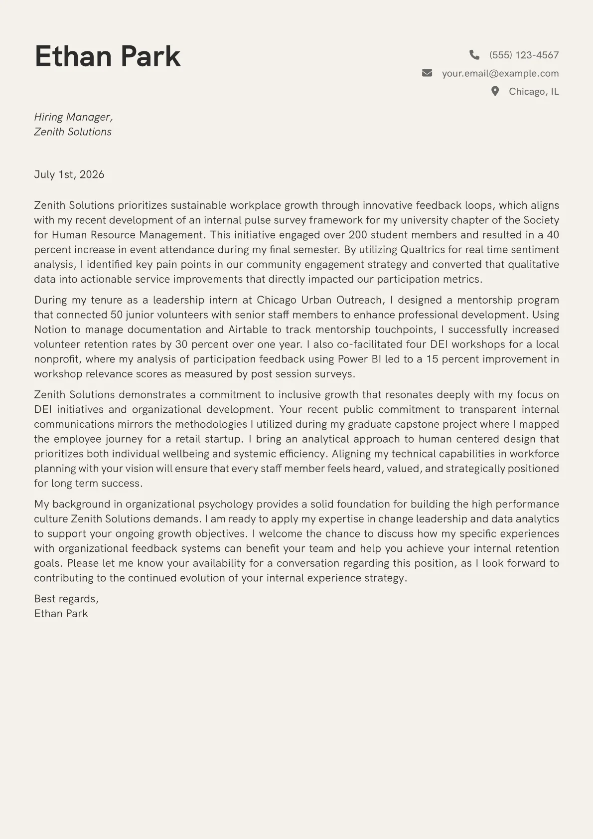 Employee Experience Director cover letter in the Creative design