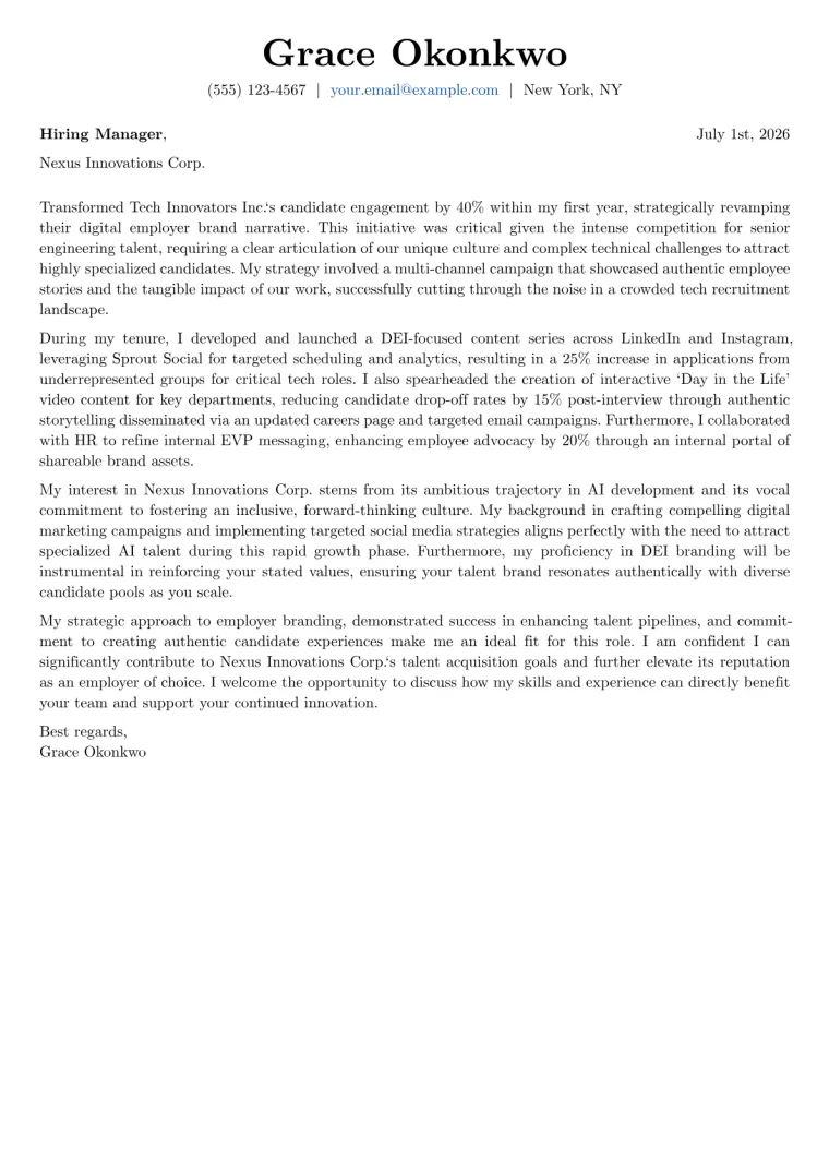 Employer Branding Specialist cover letter example preview