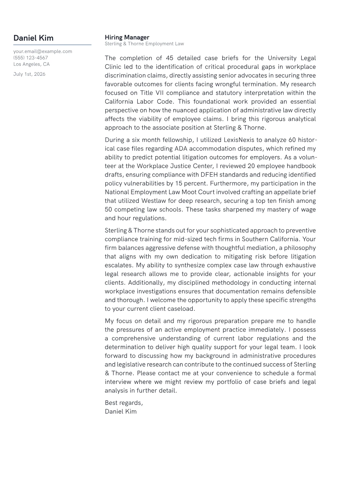 Employment Lawyer cover letter in the Margin design