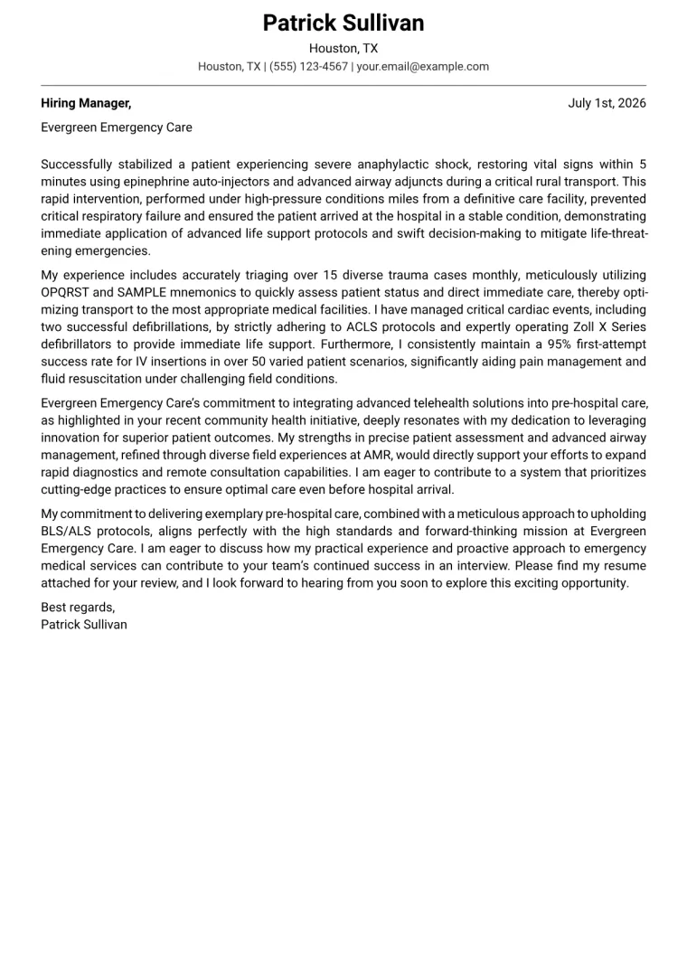EMT Cover Letter Example