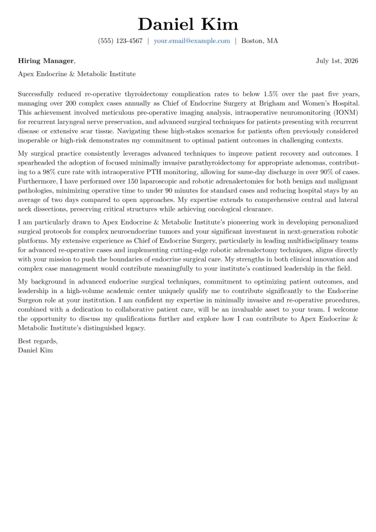 Endocrine Surgeon cover letter example