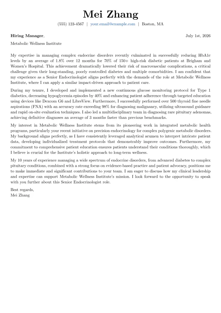 Endocrinologist cover letter example preview