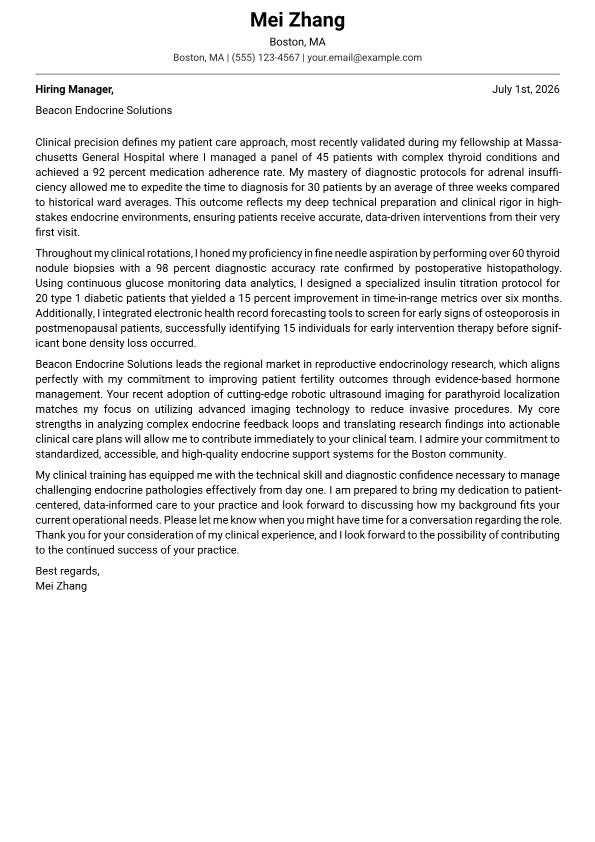 Endocrinologist cover letter in the Modern design