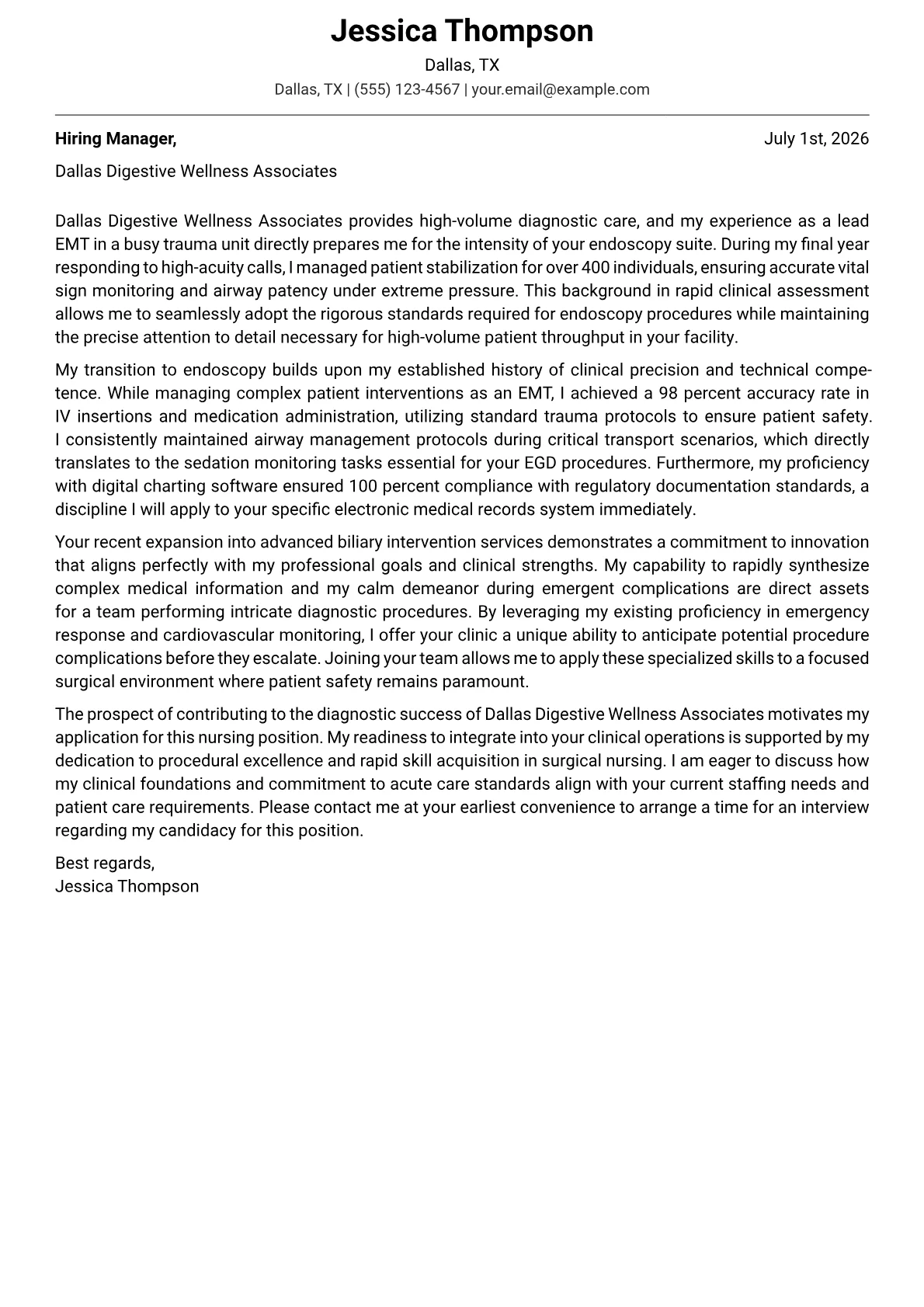 Endoscopy Nurse cover letter in the Modern design