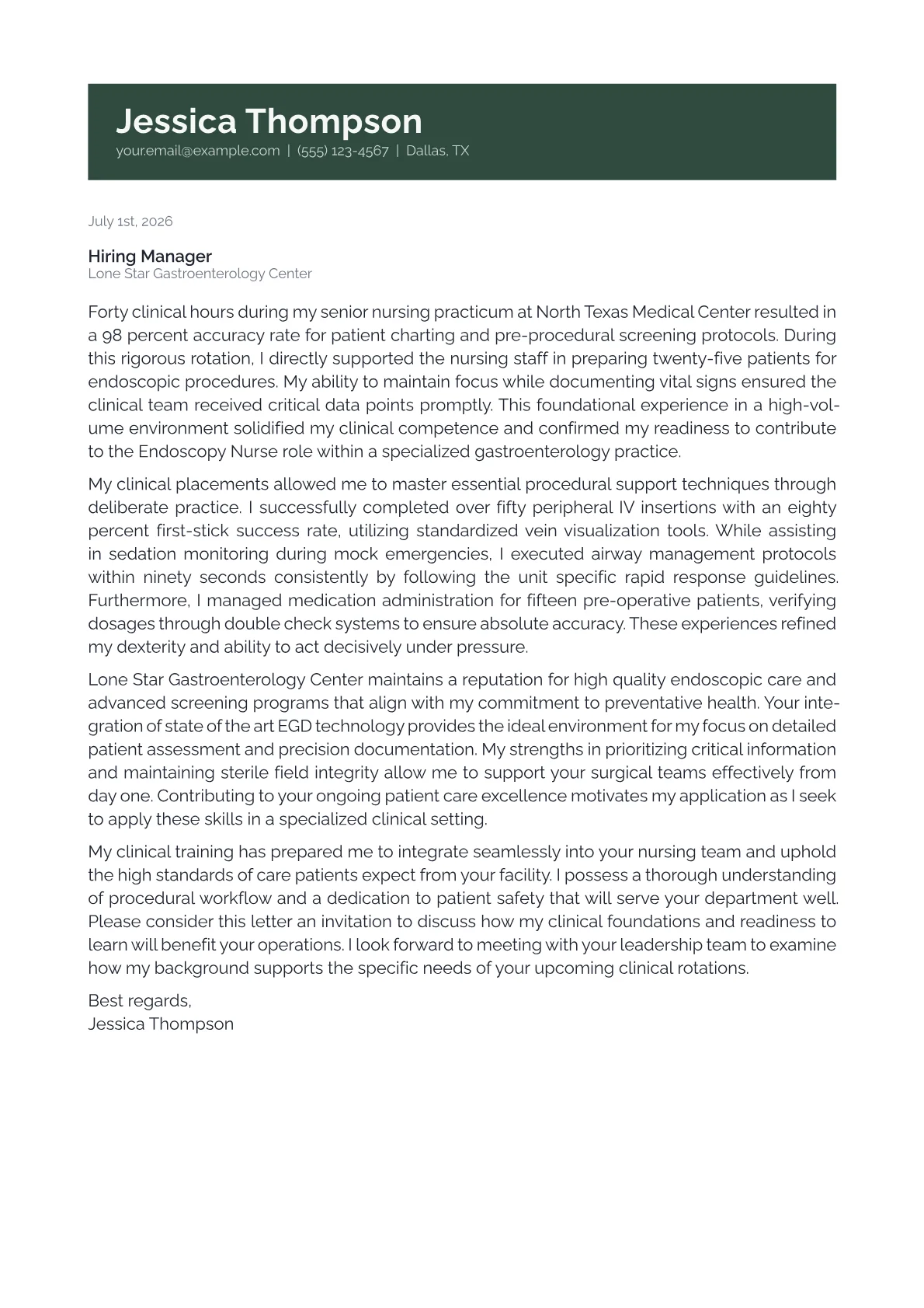 Endoscopy Nurse cover letter in the Banner design