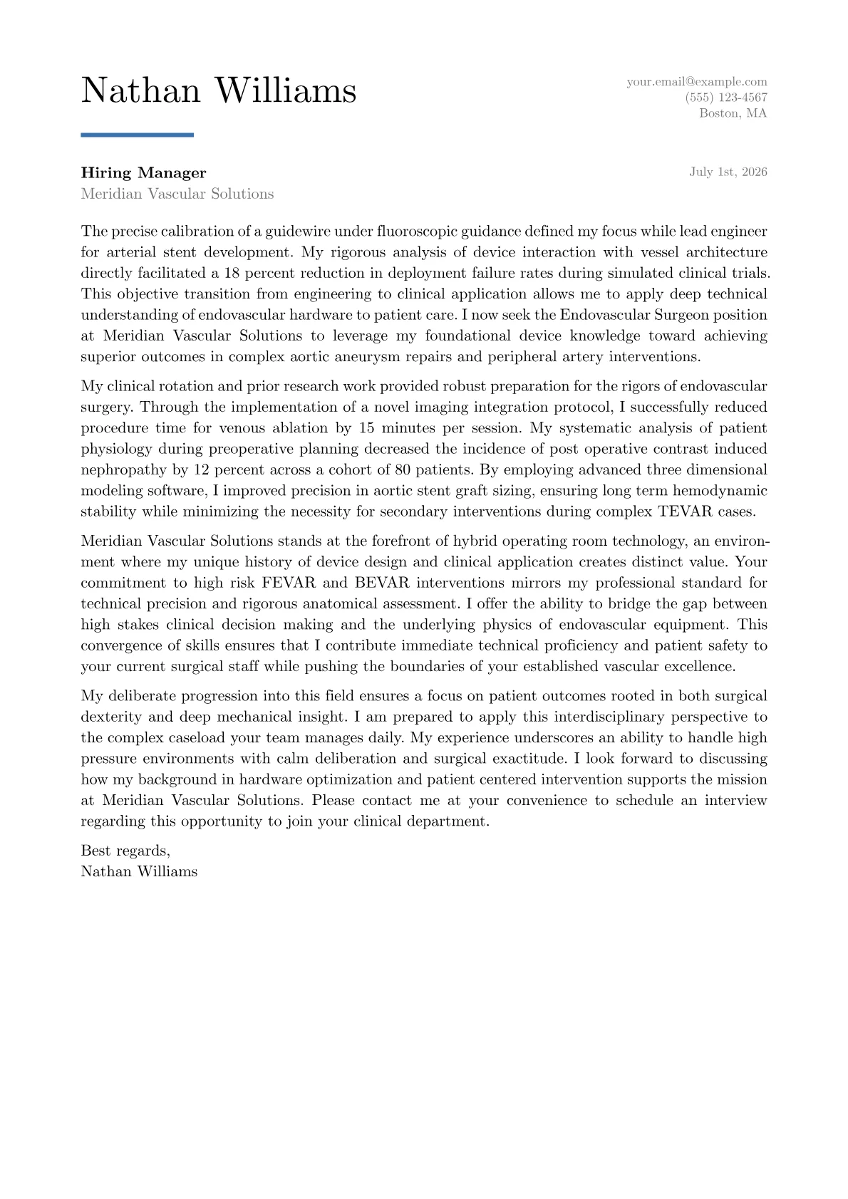 Endovascular Surgeon cover letter in the Executive design