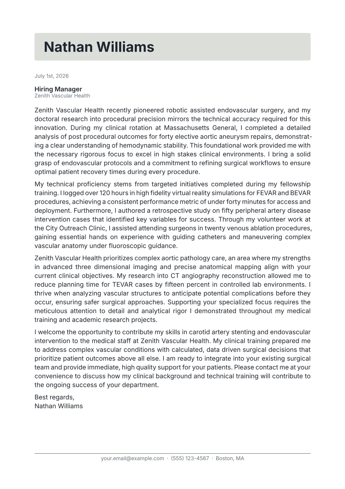 Endovascular Surgeon cover letter in the Letterhead design