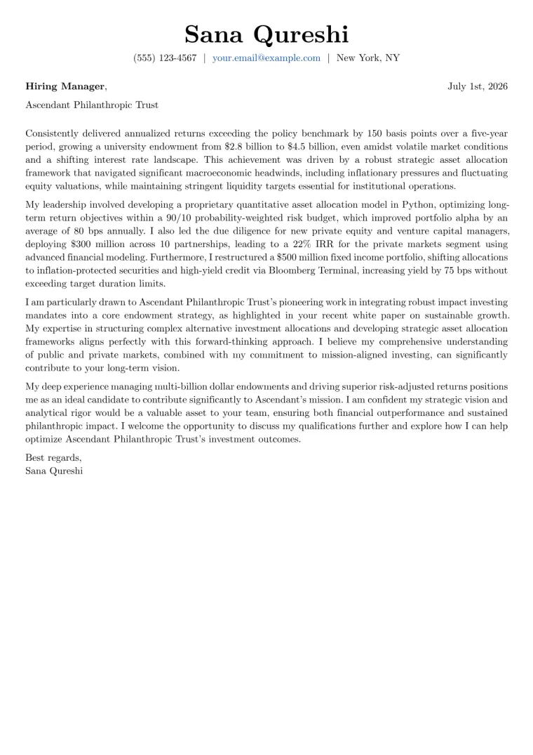Endowment Manager cover letter example preview