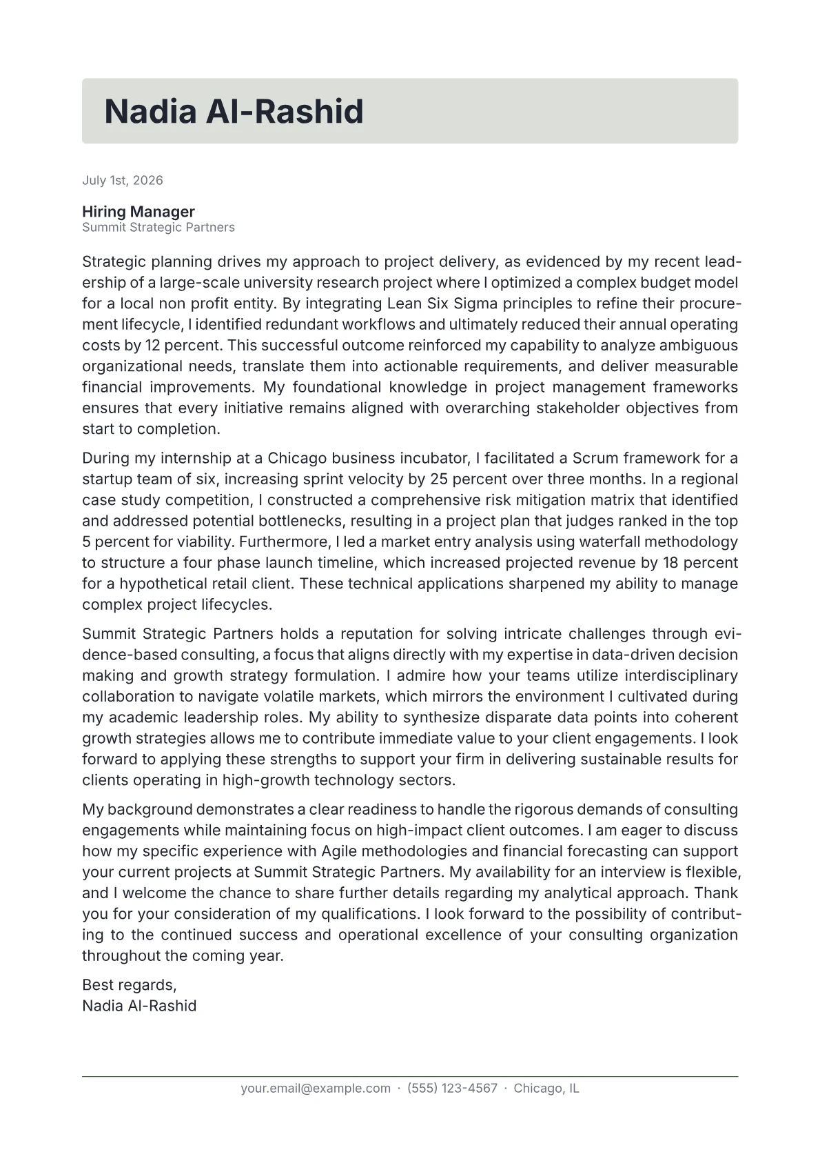 Engagement Manager cover letter in the Letterhead design