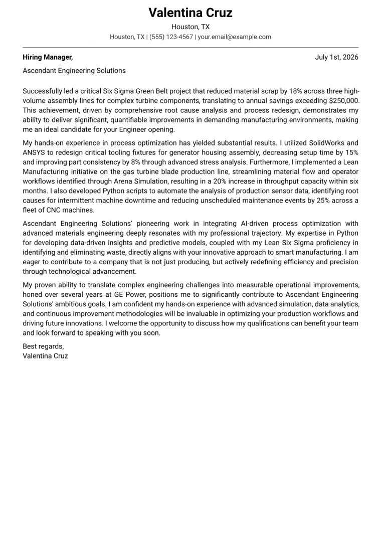 Engineer Cover Letter Example