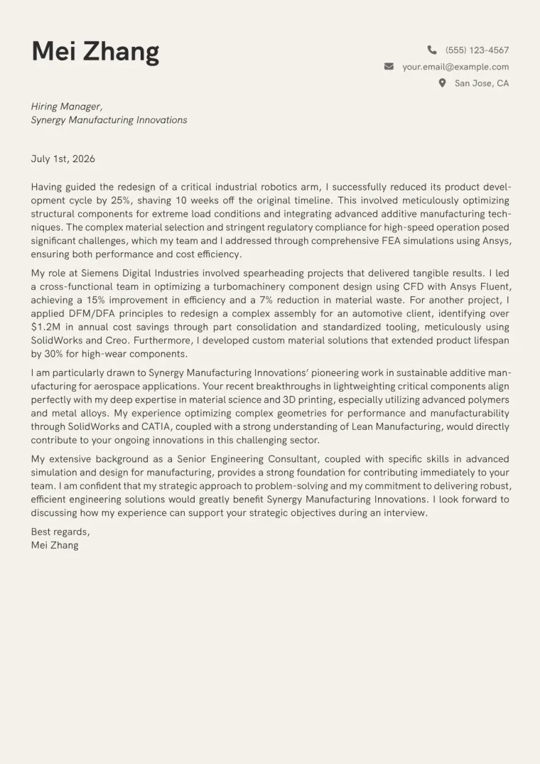 Engineering Consultant Cover Letter Example