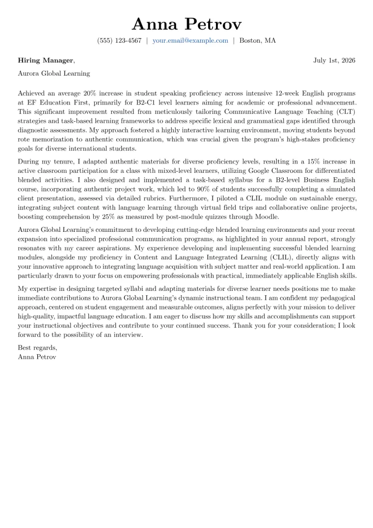 English Instructor Cover Letter Example