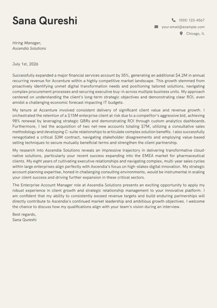 Enterprise Account Manager cover letter example preview