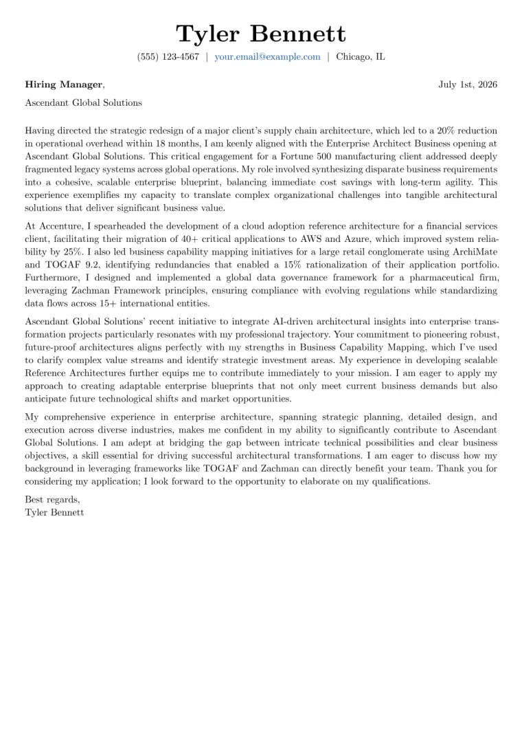 Enterprise Architect Business cover letter example preview