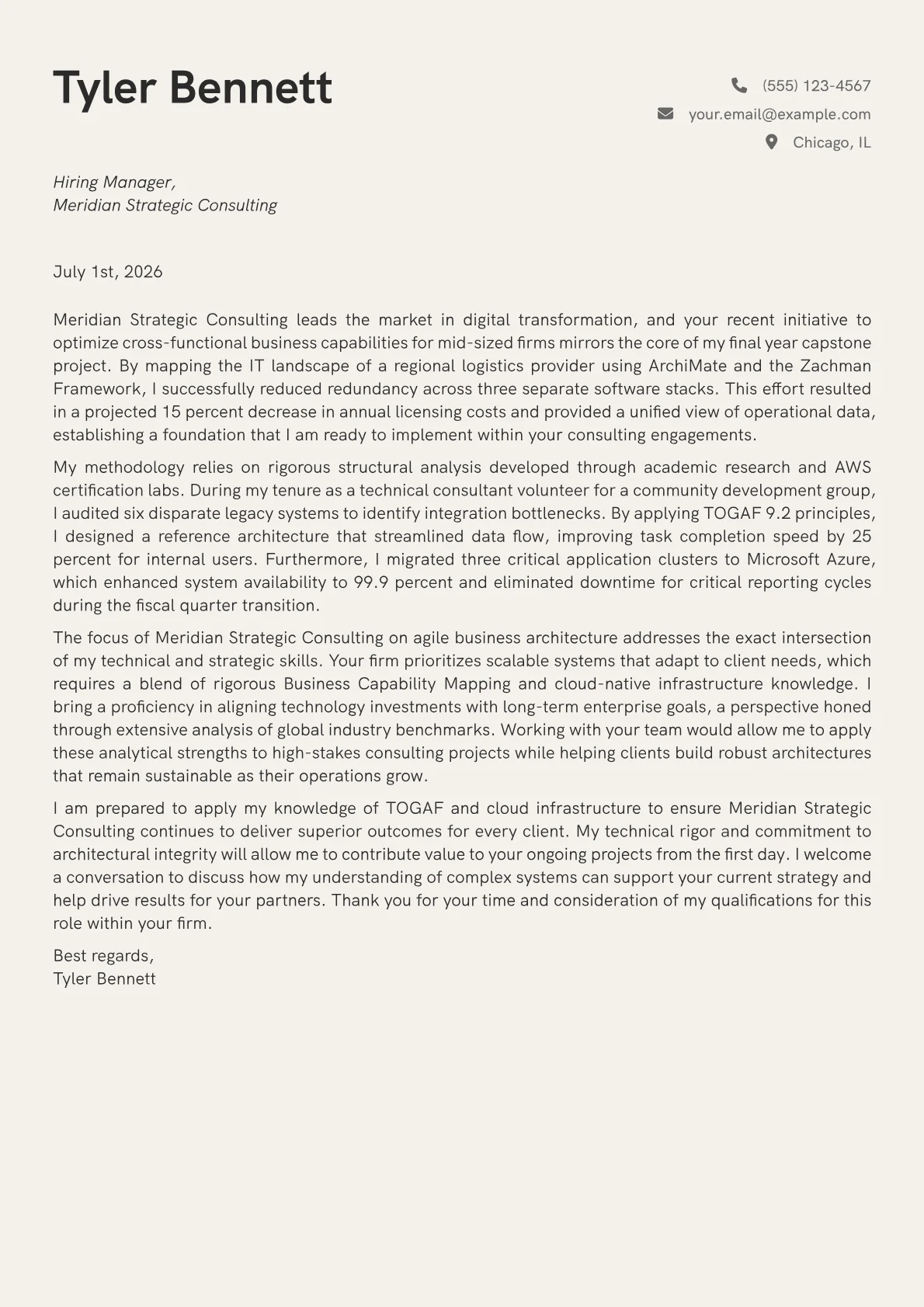 Enterprise Architect Business cover letter in the Creative design