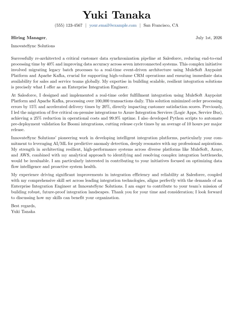 Enterprise Integration Engineer cover letter example preview