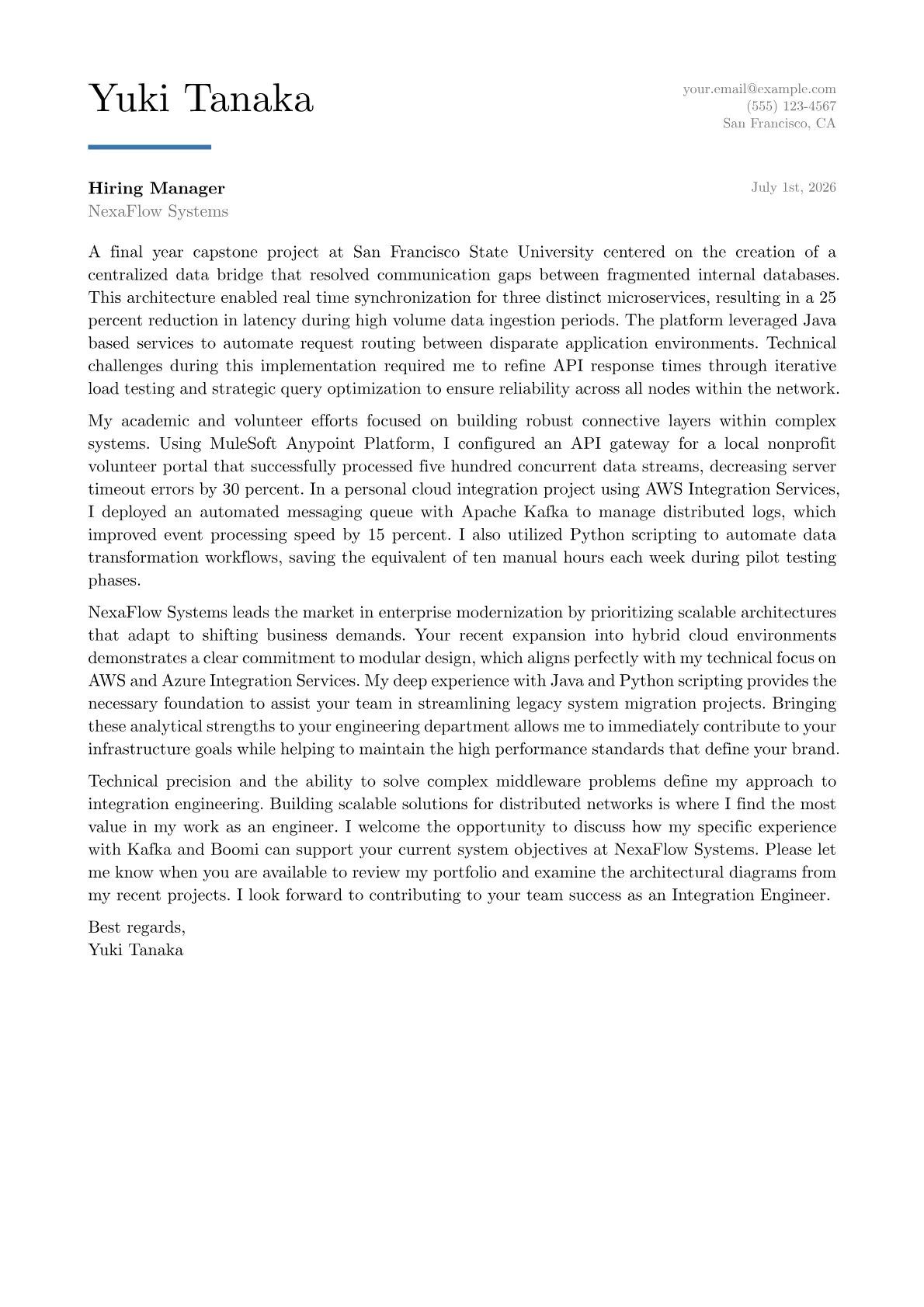 Enterprise Integration Engineer cover letter in the Executive design