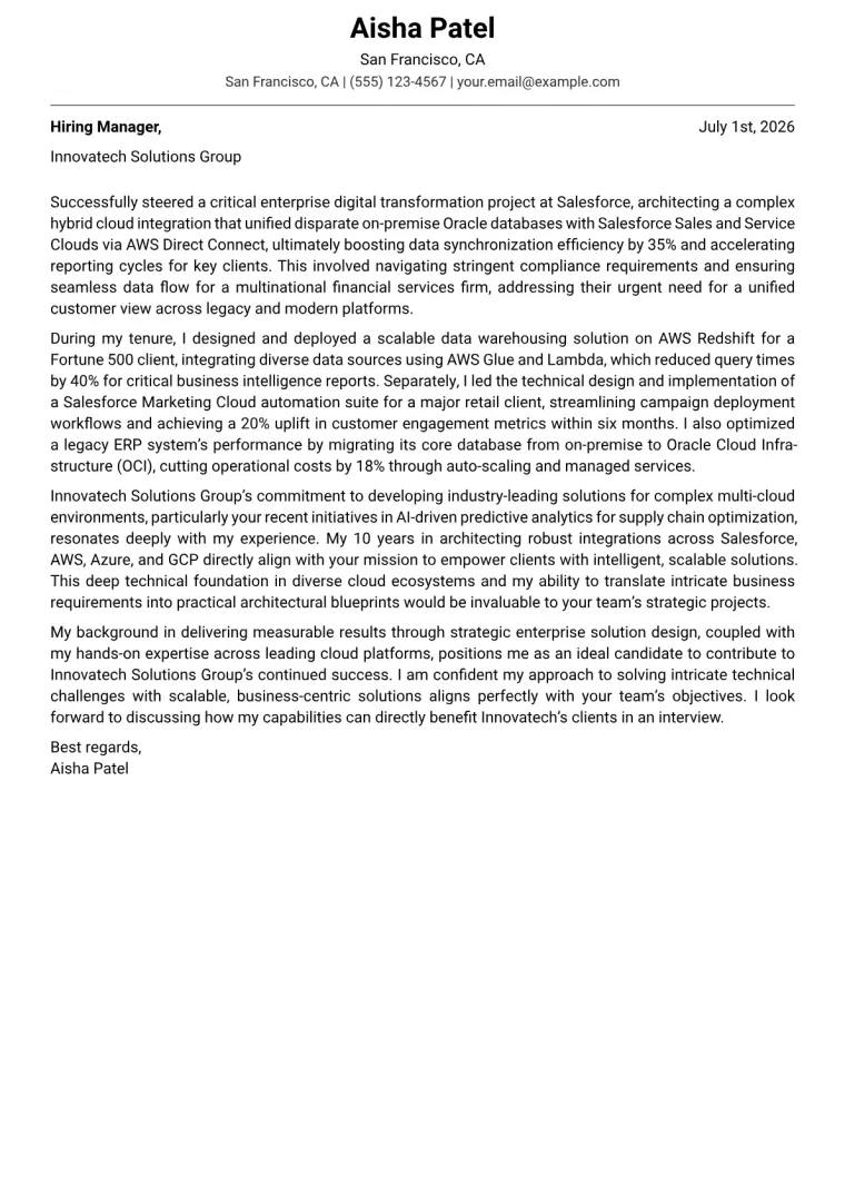 Enterprise Solutions Engineer cover letter example preview