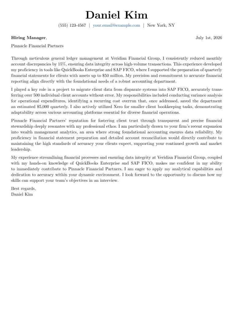 Entry Level Accounting cover letter example preview