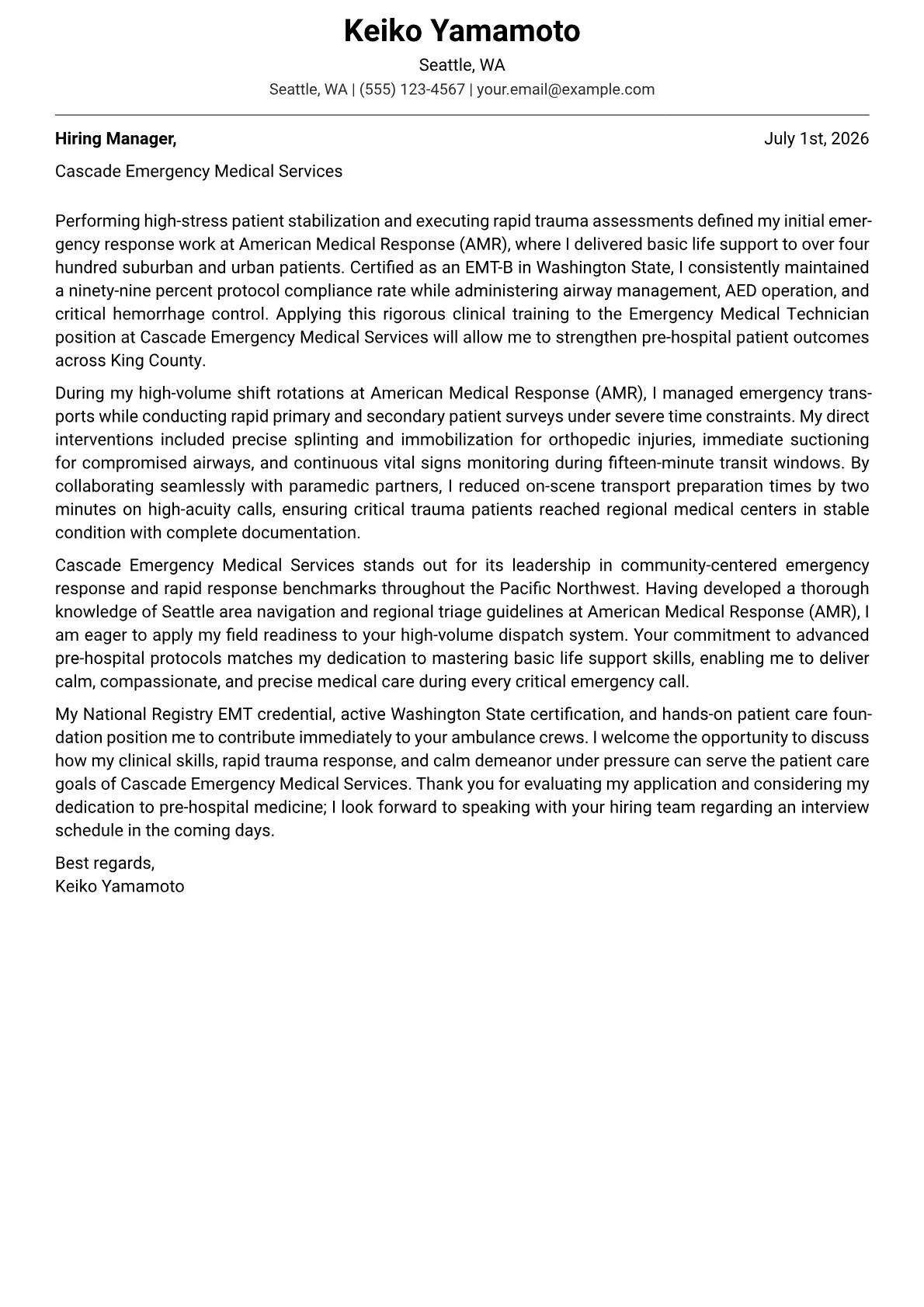 Credentials Examples Template Entry-Level EMT Cover Letter Example + Template (2026)