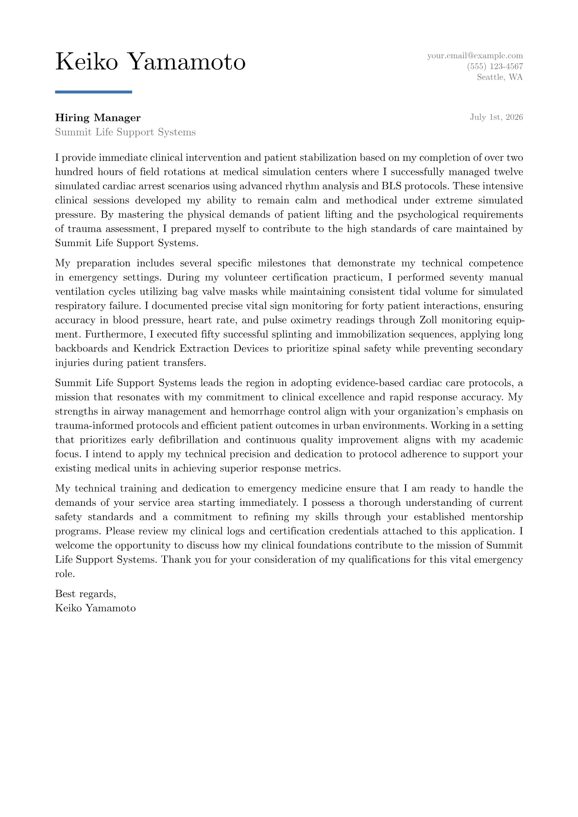 Credentials Examples Template Entry-Level EMT Cover Letter Example + Template (2026)