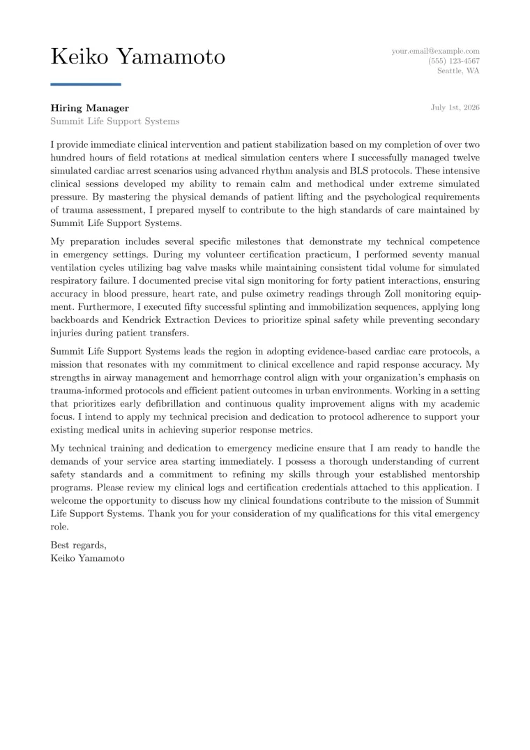Entry-Level EMT Cover Letter Example + Template (2026)