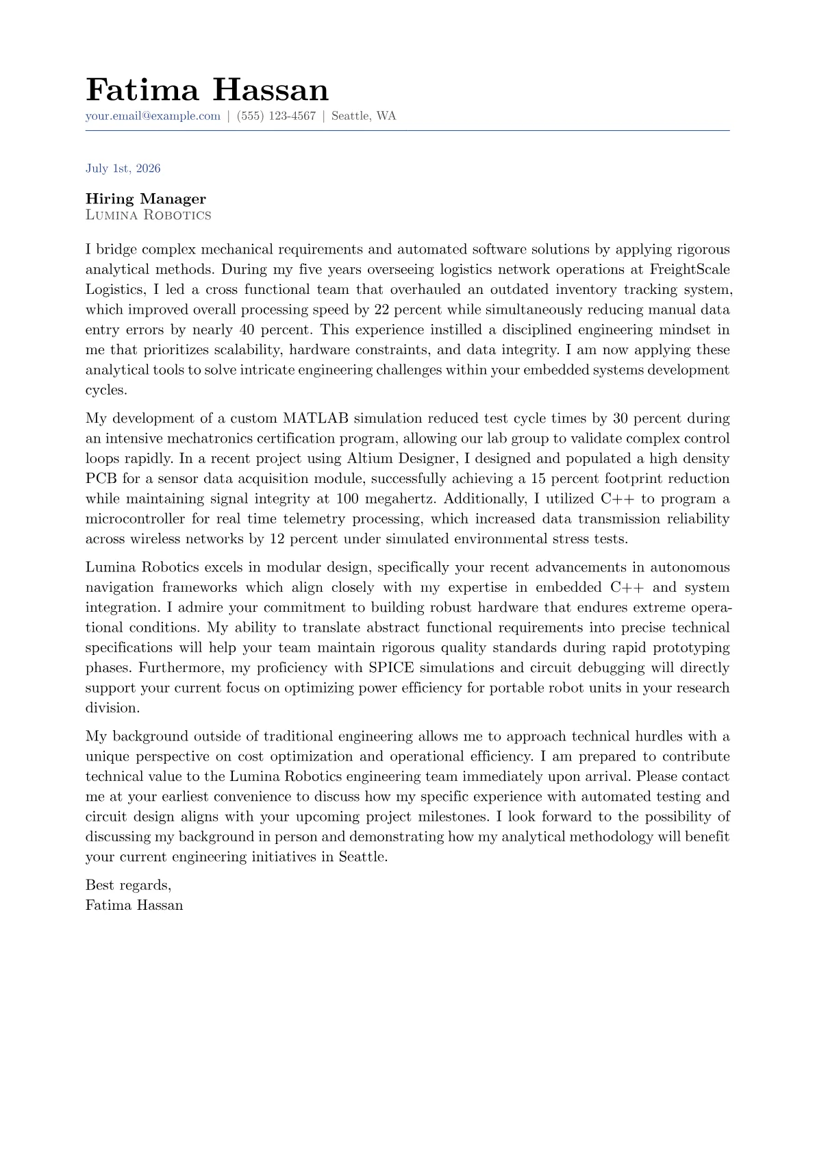 Dynamic Engineering Entry Level Engineering Cover Letter Example (2026)