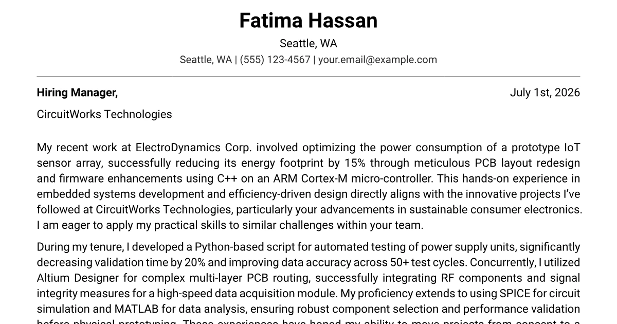 Entry Level Engineering Cover Letter Example (2026)