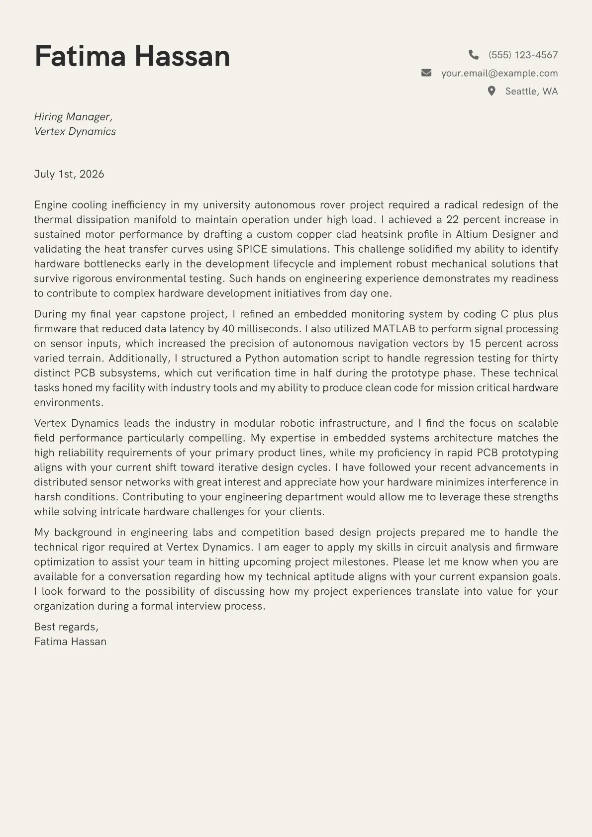 Dynamic Engineering Entry Level Engineering Cover Letter Example (2026)