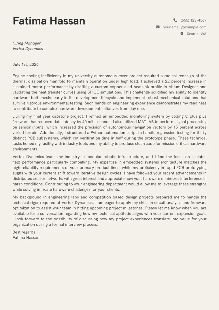 Entry Level Engineering Cover Letter Example (2026)