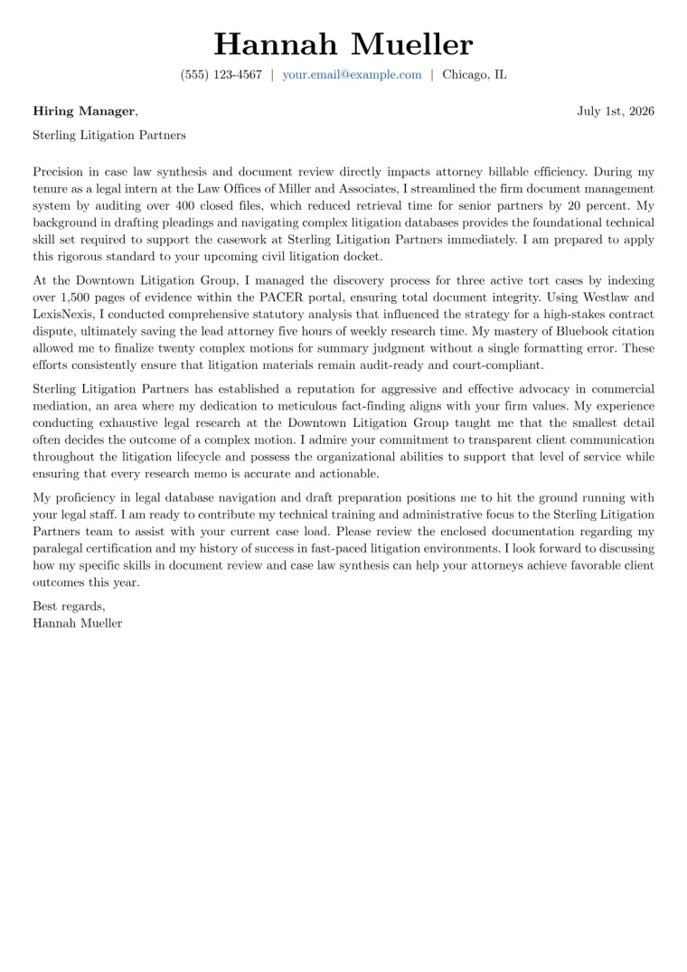 Entry-Level Paralegal Cover Letter Example