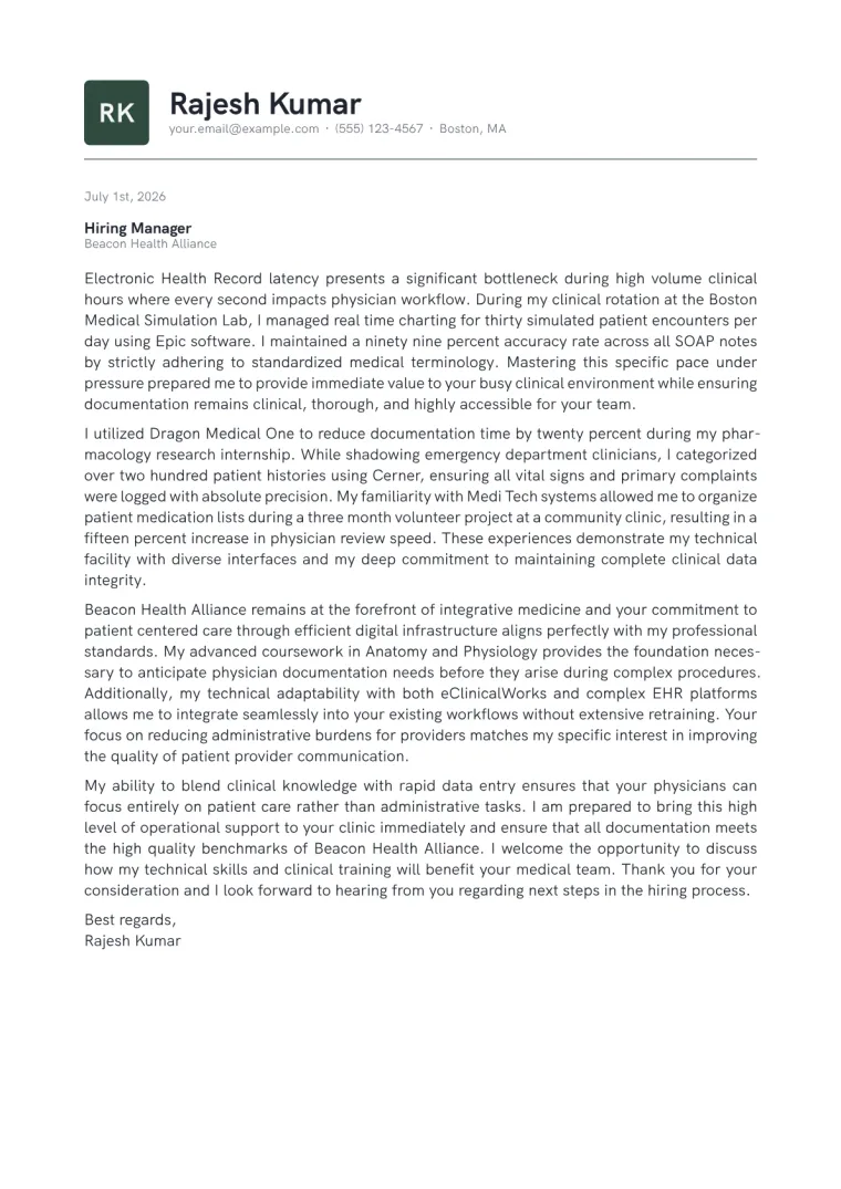 Entry Level Scribe Cover Letter Example + Template (2026)