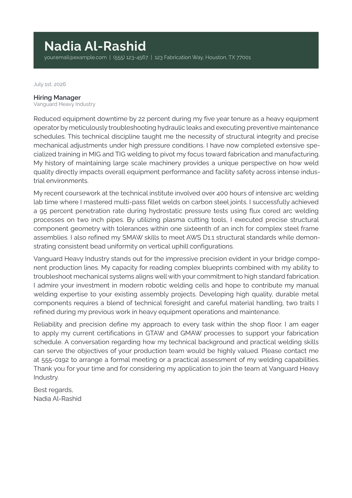 Example Objective In Assignment Entry-Level Welder Cover Letter Example + Template (2026)
