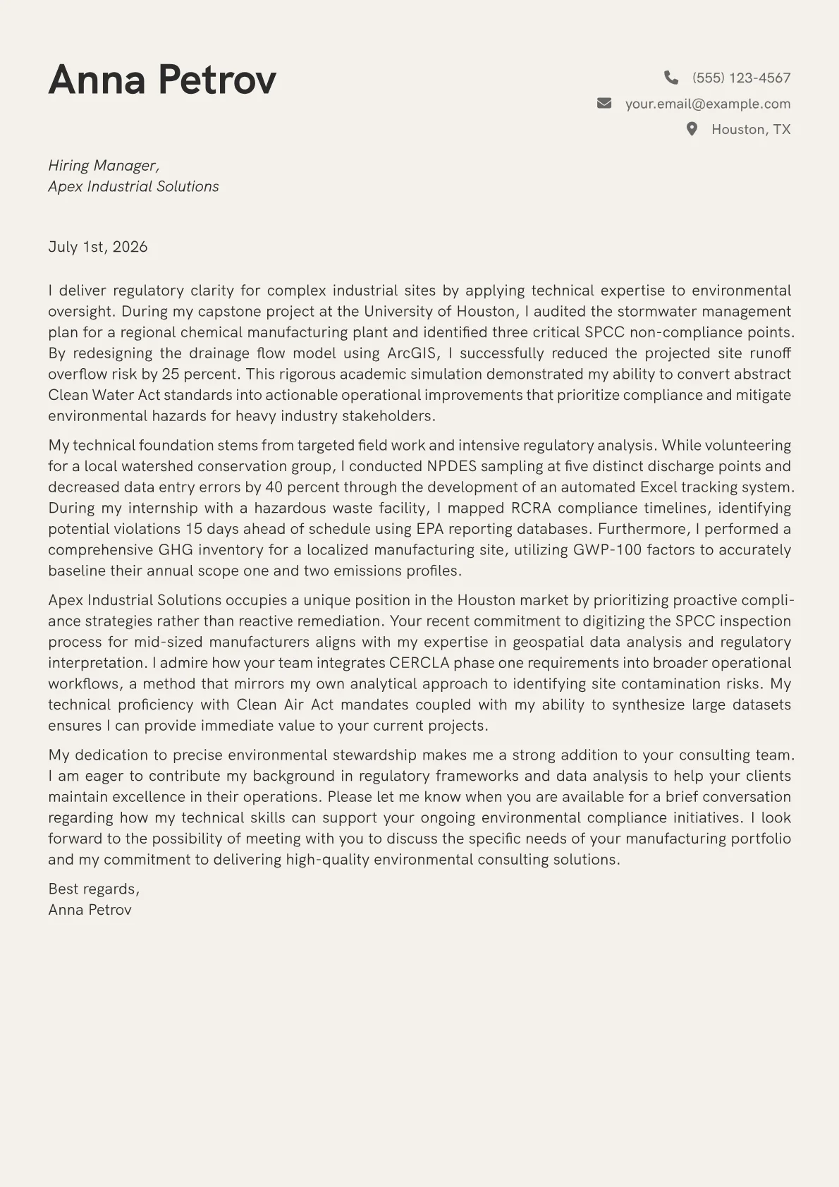 Environmental Consultant cover letter in the Creative design