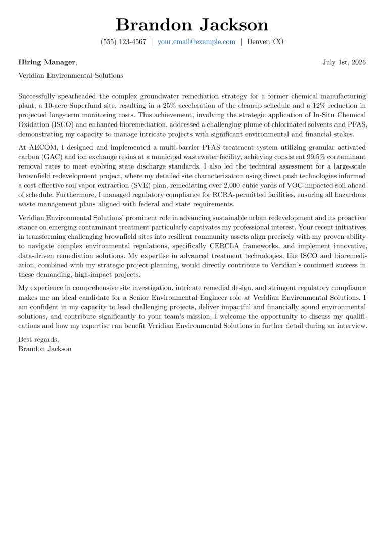 Environmental Engineer cover letter example preview